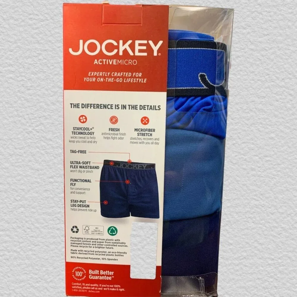 Jockey ActiveMicro Microfiber Stretch 3-Pack Boxer Briefs Size Large NEW